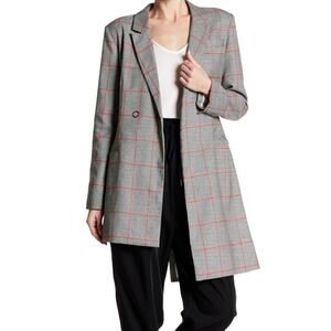 Grey Lab Asymmetrical Double Breasted Blazer Jacket Gray Windowpane Plaid Size M